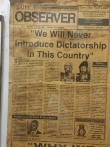 Newspaper front pages from the day of Jammeh's coup